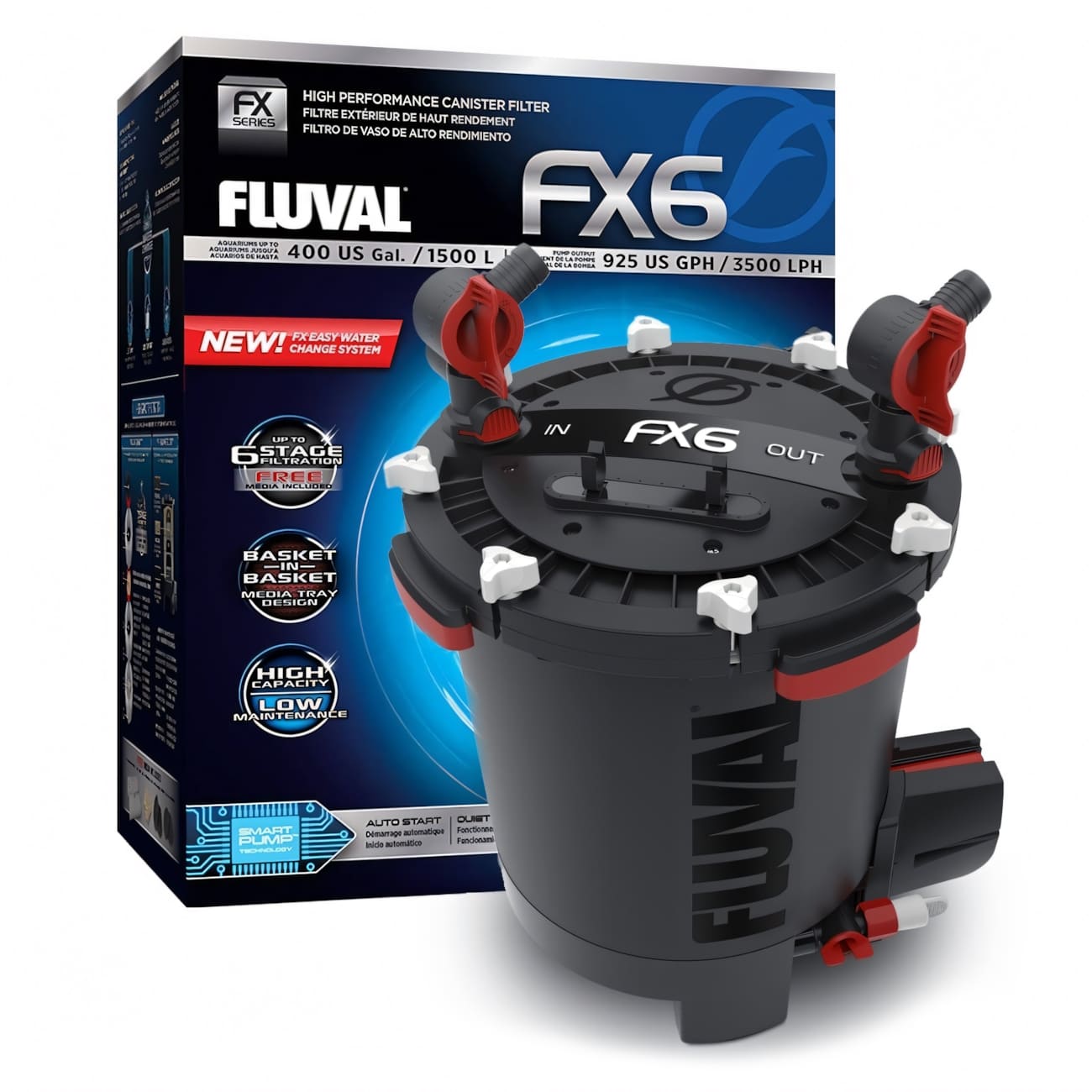 Filtro Canister Fluval FX6, 3,500 lph, hasta 1,500 lt. Hagen